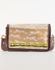Petite Leaping Leopards Clear Stadium Bag with Gold Bamboo Stick (brown trim)