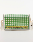 Petite Green Gingham Clear Stadium Bag with Gold Bamboo Stick