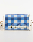 Petite Royal Blue Gingham Clear Stadium Bag with White Bamboo Stick