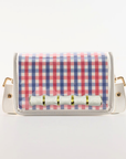 Petite Red and Blue Plaid Clear Stadium Bag with White Bamboo Stick