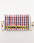 Petite Red and Blue Plaid Clear Stadium Bag with Gold Bamboo Stick
