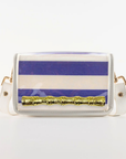 Petite Purple Stripe Clear Stadium Bag with Gold Bamboo Stick