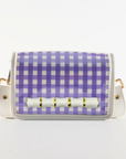Petite Purple Gingham Clear Stadium Bag with White Bamboo Stick