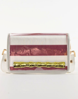 Petite Dark Red Stripe Clear Stadium Bag with Gold Bamboo Stick