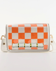 Petite Orange Checkerboard Clear Stadium Bag with White Bamboo Stick
