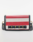 Petite Red and White Stripe Clear Stadium Bag with Black Bamboo Stick(black trim)