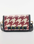 Petite Crimson Houndstooth Clear Stadium Bag with Black Bamboo Stick(black trim)