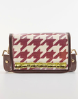 Petite Crimson Houndstooth Clear Stadium Bag with Gold Bamboo Stick