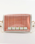Petite Burnt Orange Grid Clear Stadium Bag with White Bamboo