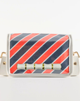 Petite Orange and Navy Stripe Clear Stadium Bag with White Bamboo Stick