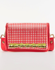 Petite Red Grid Stadium Bag with Gold Bamboo Stick