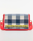 Petite Navy Buffalo Check Stadium Bag with Gold Bamboo Stick