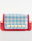 Petite Light Blue Gingham Stadium Bag with White Bamboo Stick
