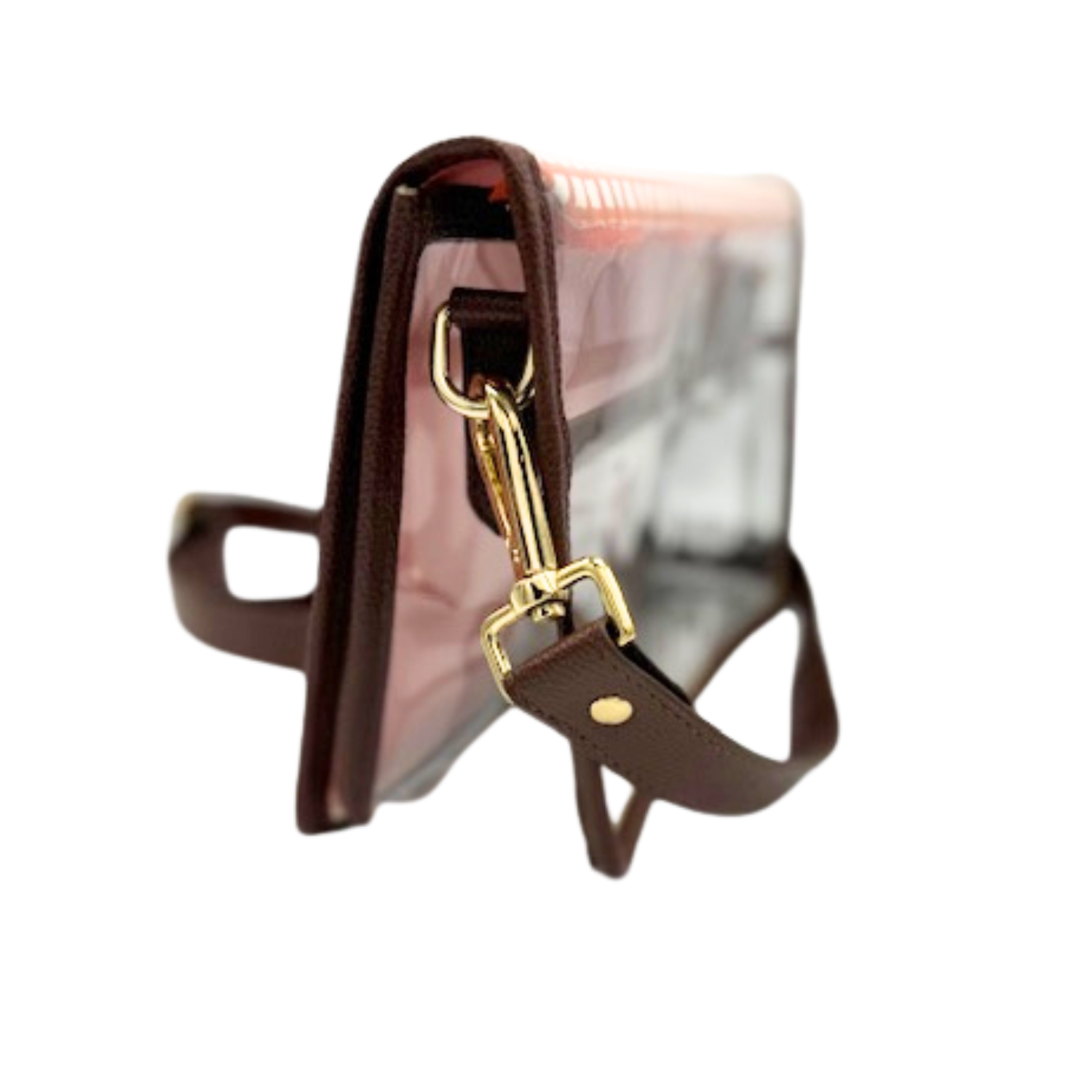 Burnt Orange Grid Clear Stadium Bag with Gold Bamboo Stick