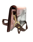 Burnt Orange Grid Clear Stadium Bag with Gold Bamboo Stick