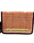 Burnt Orange Grid Clear Stadium Bag with Gold Bamboo Stick