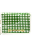 Green Gingham Clear Stadium Bag with Gold Bamboo Stick