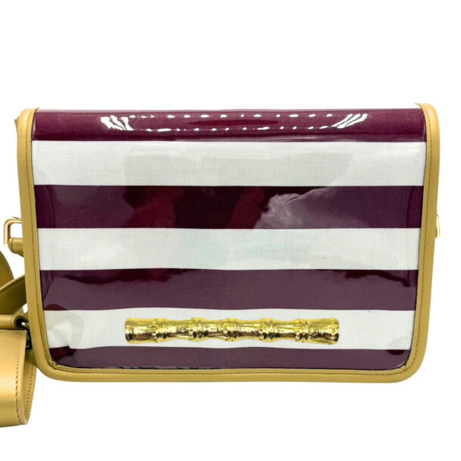 Maroon Thiccc Stripe Clear Stadium Bag with Gold Bamboo Stick