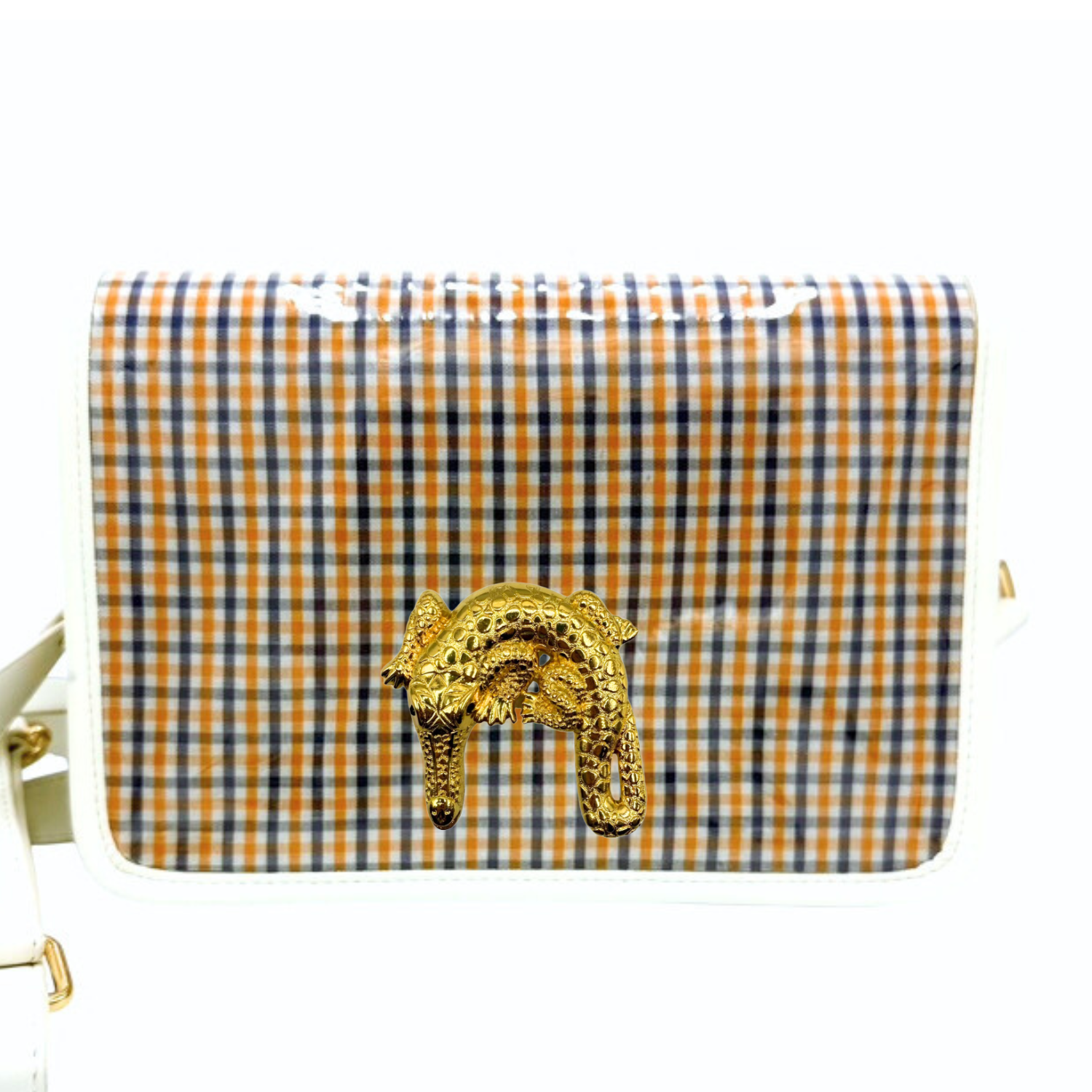 Orange and Blue Plaid Clear Stadium Bag with Gator