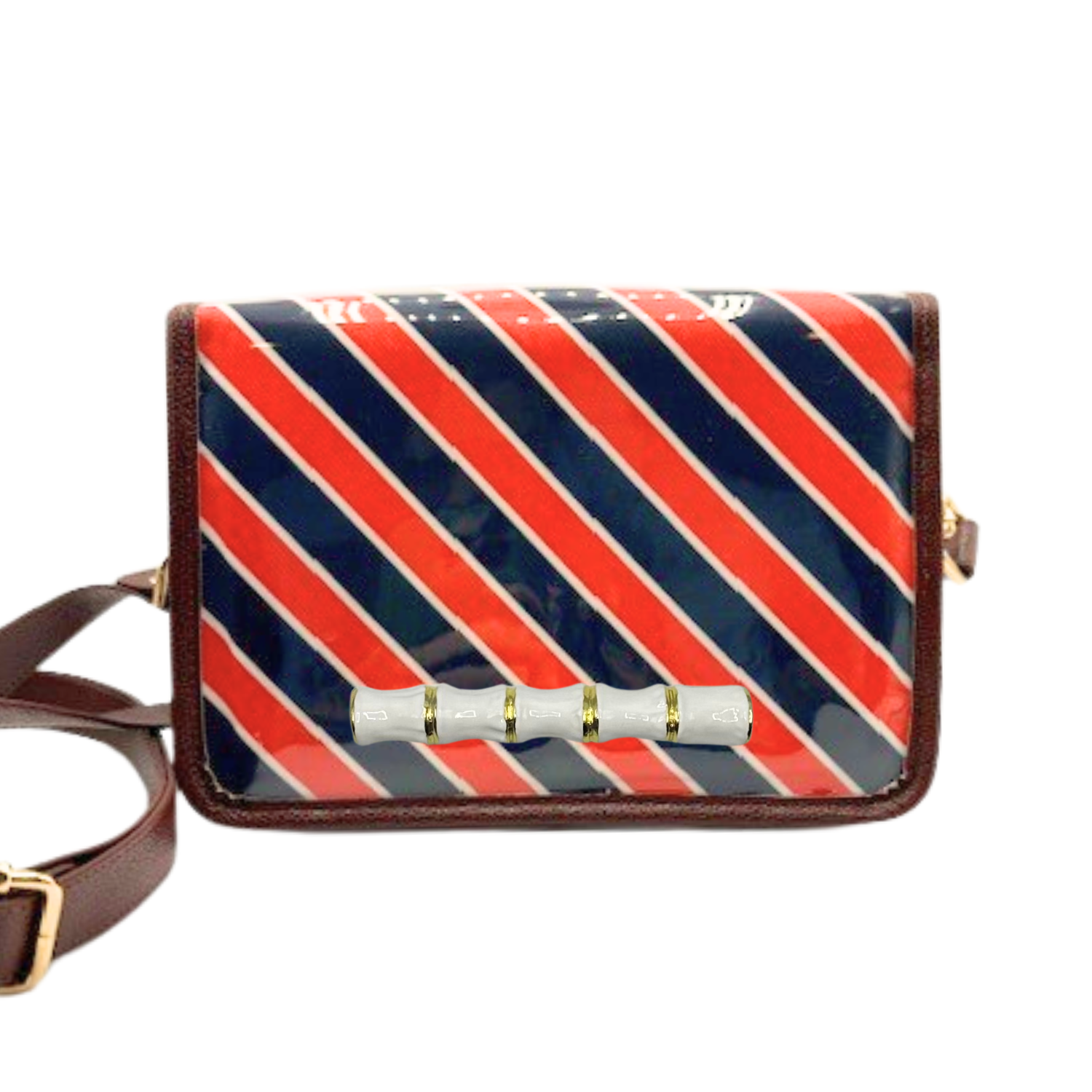 Orange and Navy Stripe Clear Stadium Bag with White Bamboo Stick