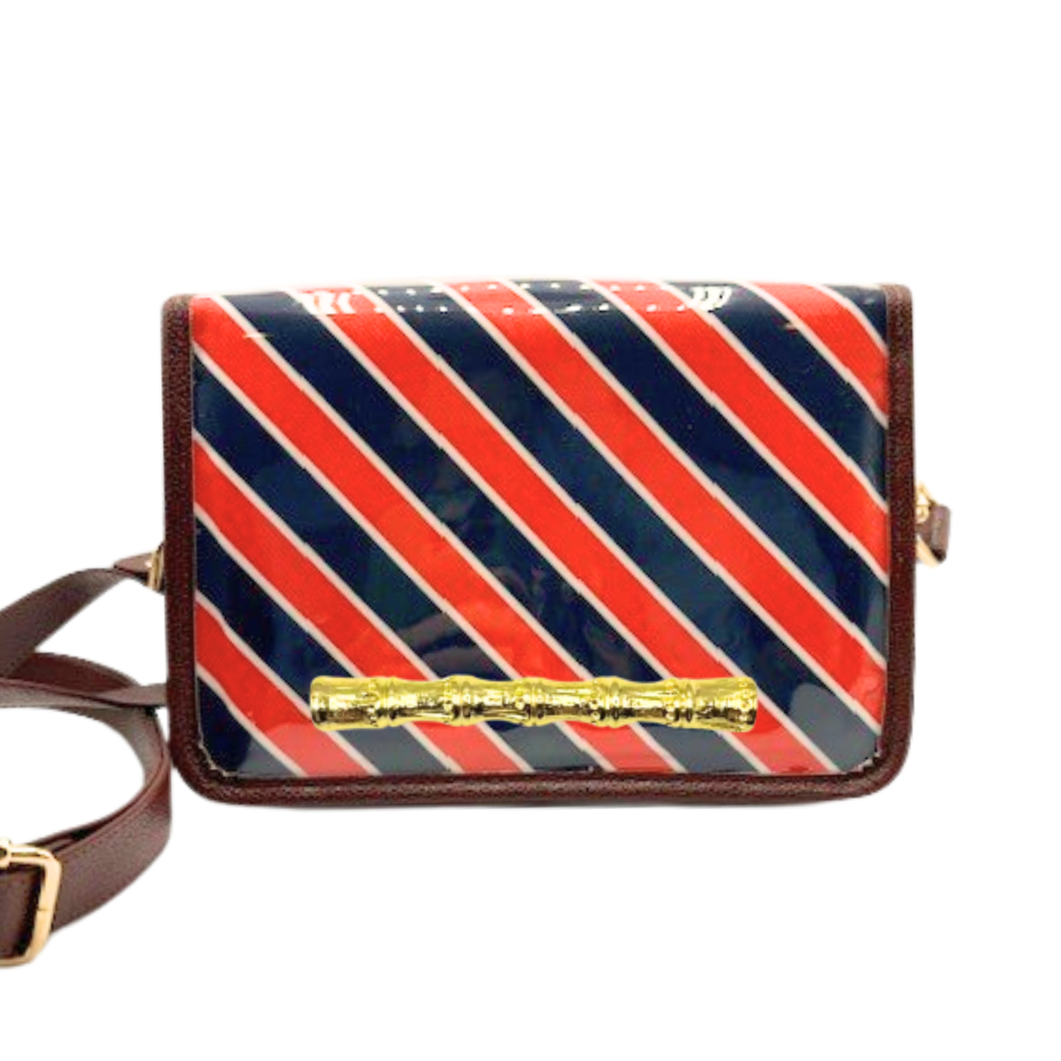 Orange and Navy Stripe Clear Stadium Bag with Gold Bamboo Stick