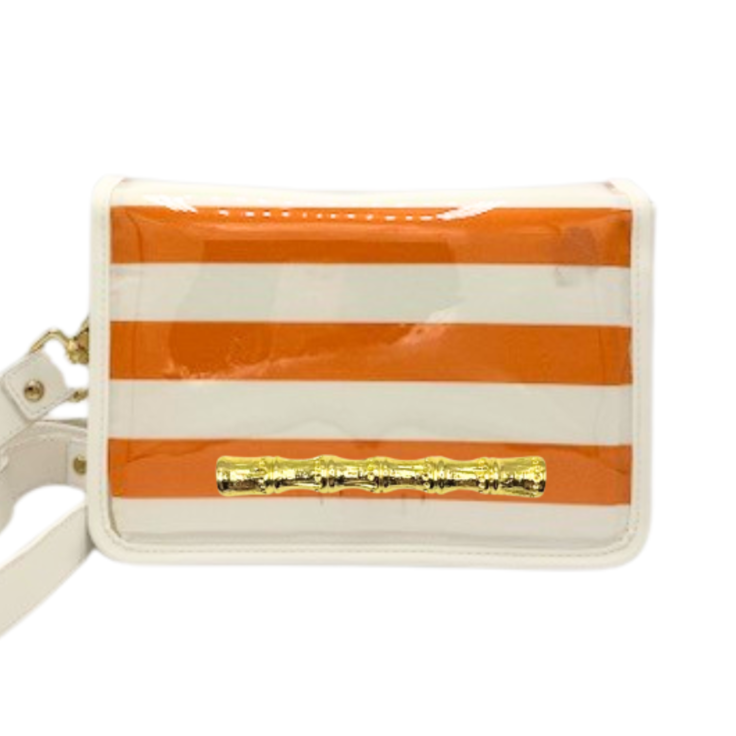 Orange Thiccc Stripe Clear Stadium Bag with Gold Bamboo Stick