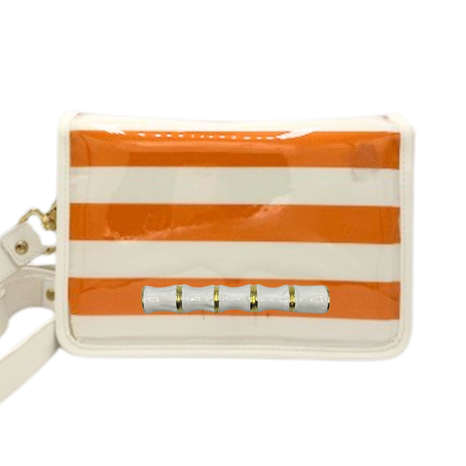 Orange Thiccc Stripe Clear Stadium Bag with White Bamboo Stick