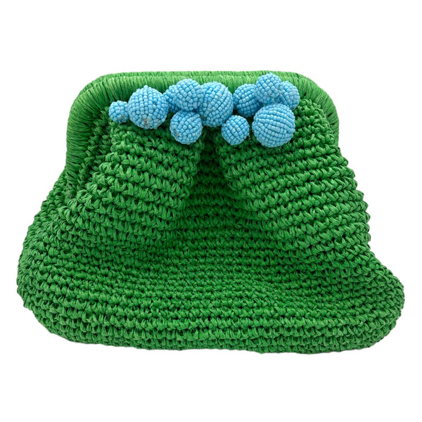 Green Pouch with Blue Beads - Garland Bags