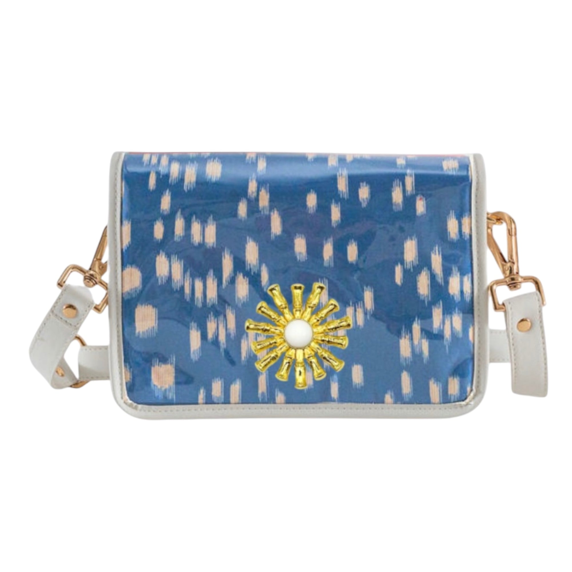 Blue and White Les Touches Clear Stadium Bag with White Starburst