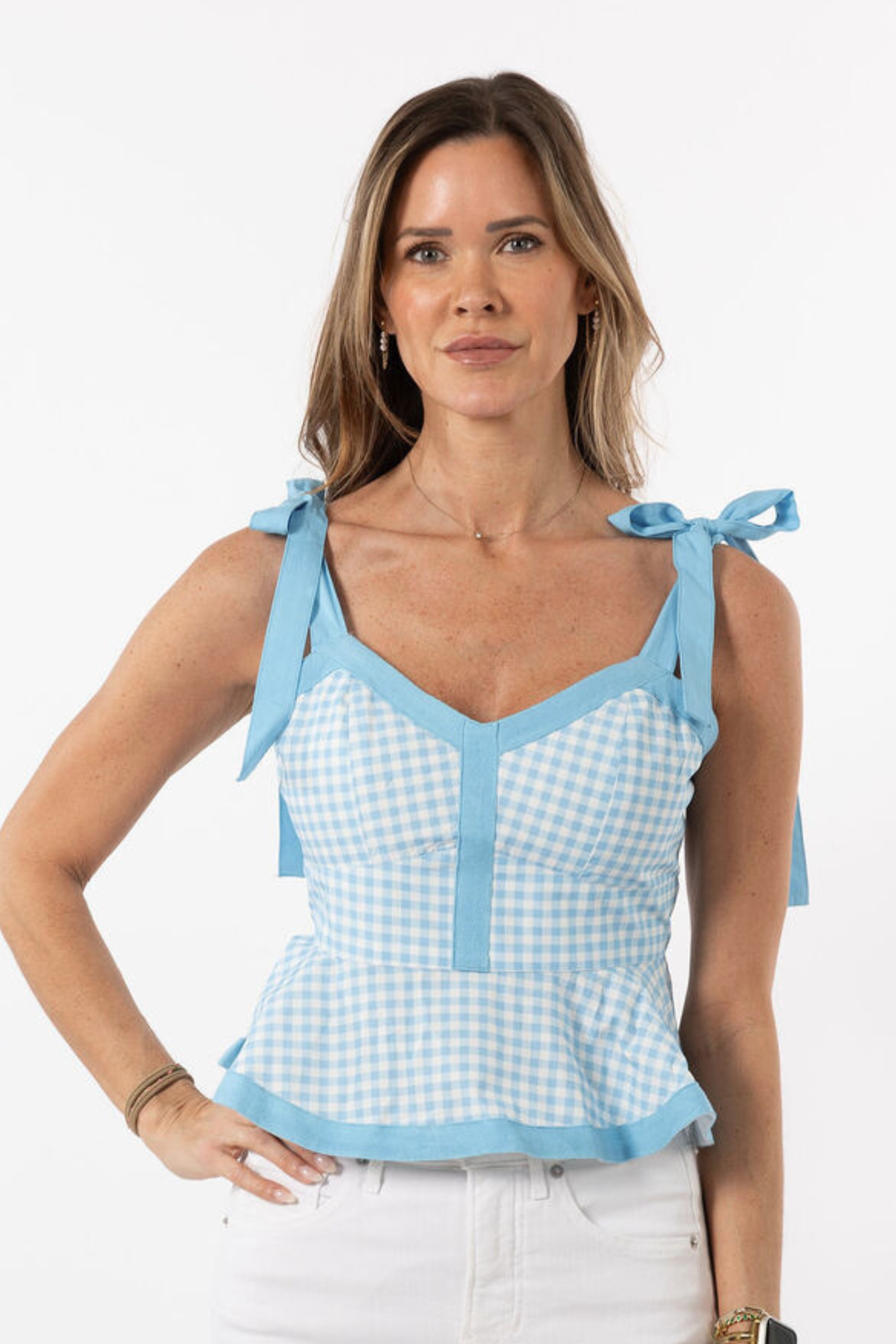 Addie Tie Top - Light Blue Gingham