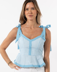 Addie Tie Top - Light Blue Gingham