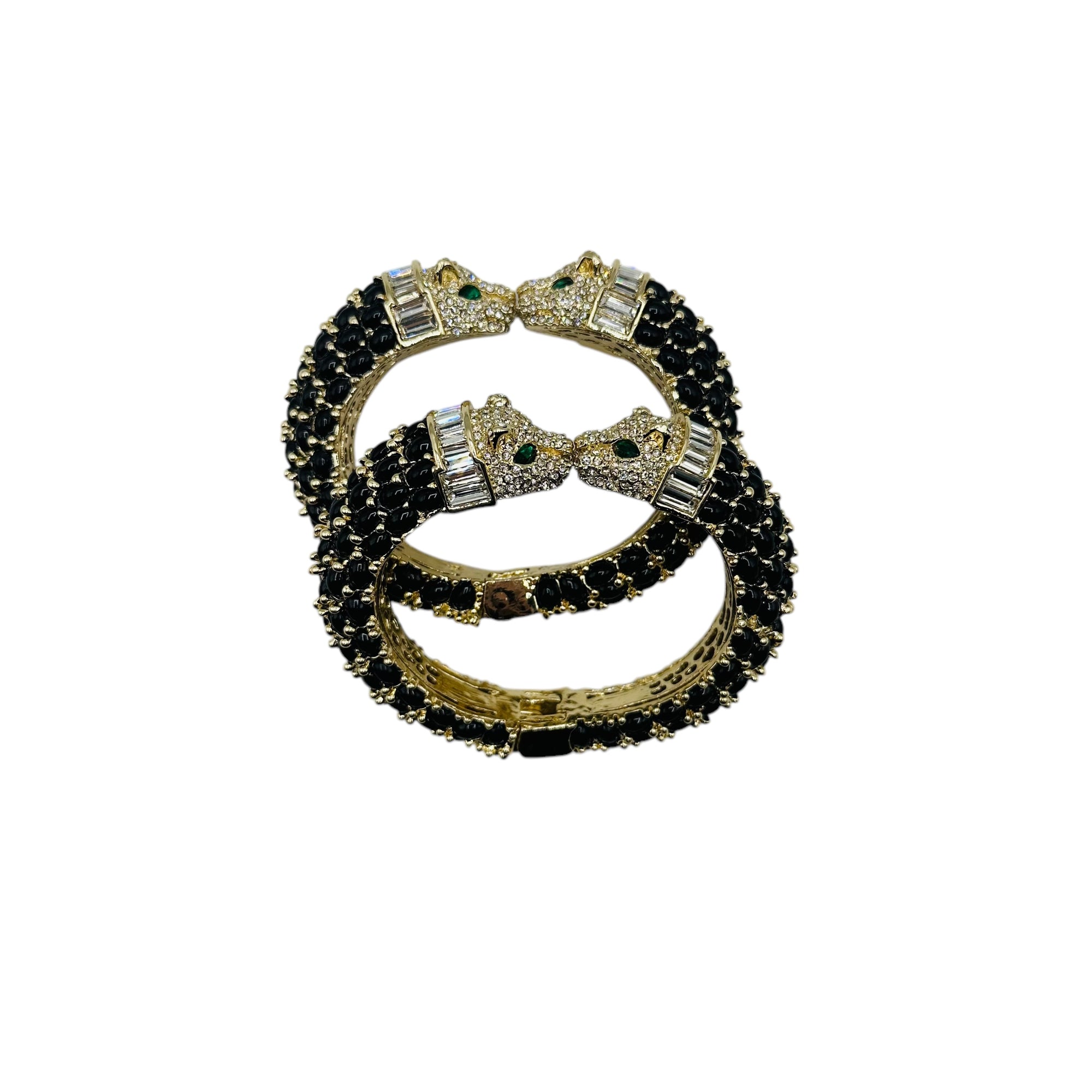 Double Leopard Hinged Bracelet in Black