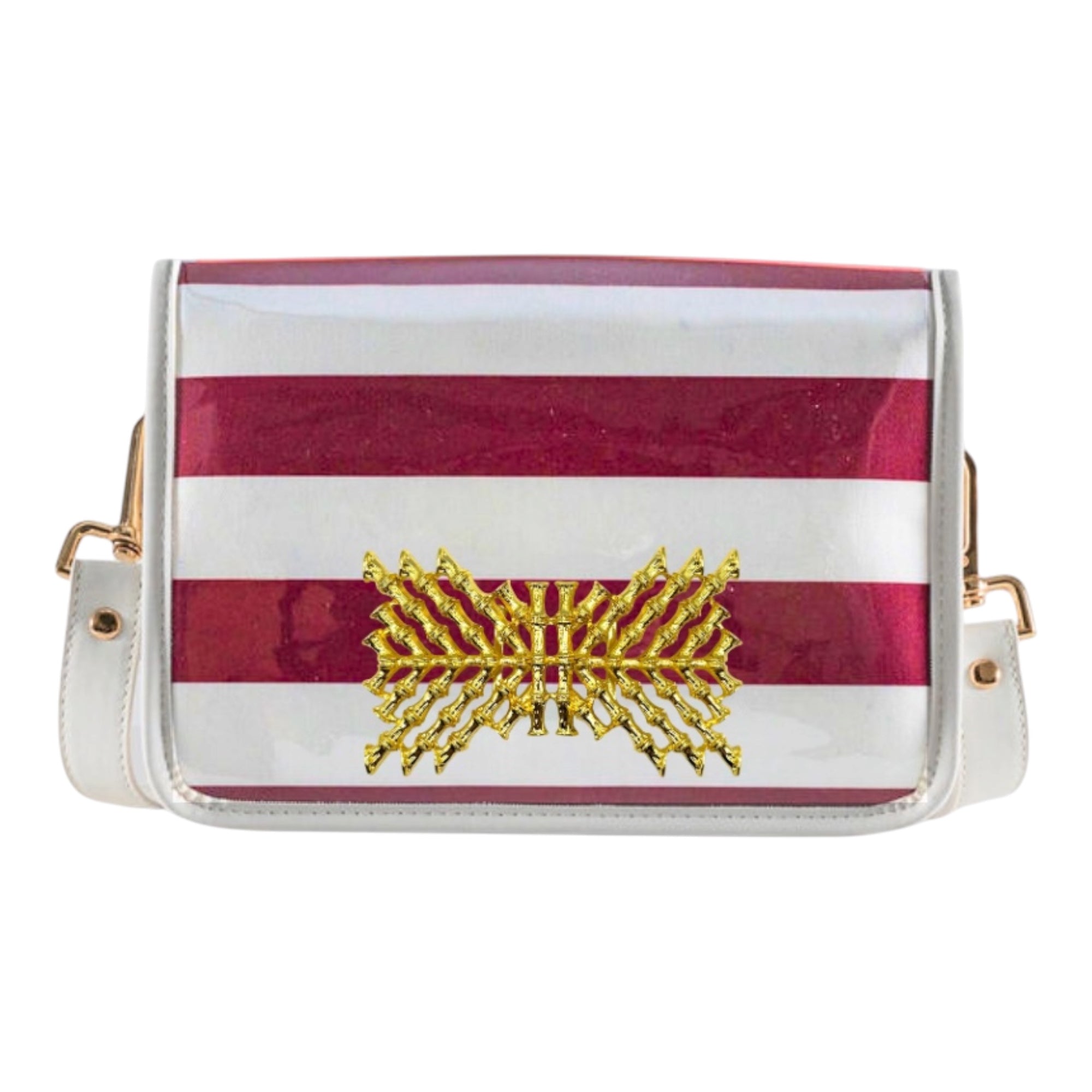 black leather backpack with pink white and burgundy stripes Maroon Stripe Clear Stadium Bag with XX Bamboo (white trim) – Garland Bags