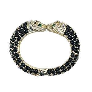 Double Leopard Hinged Bracelet in Black