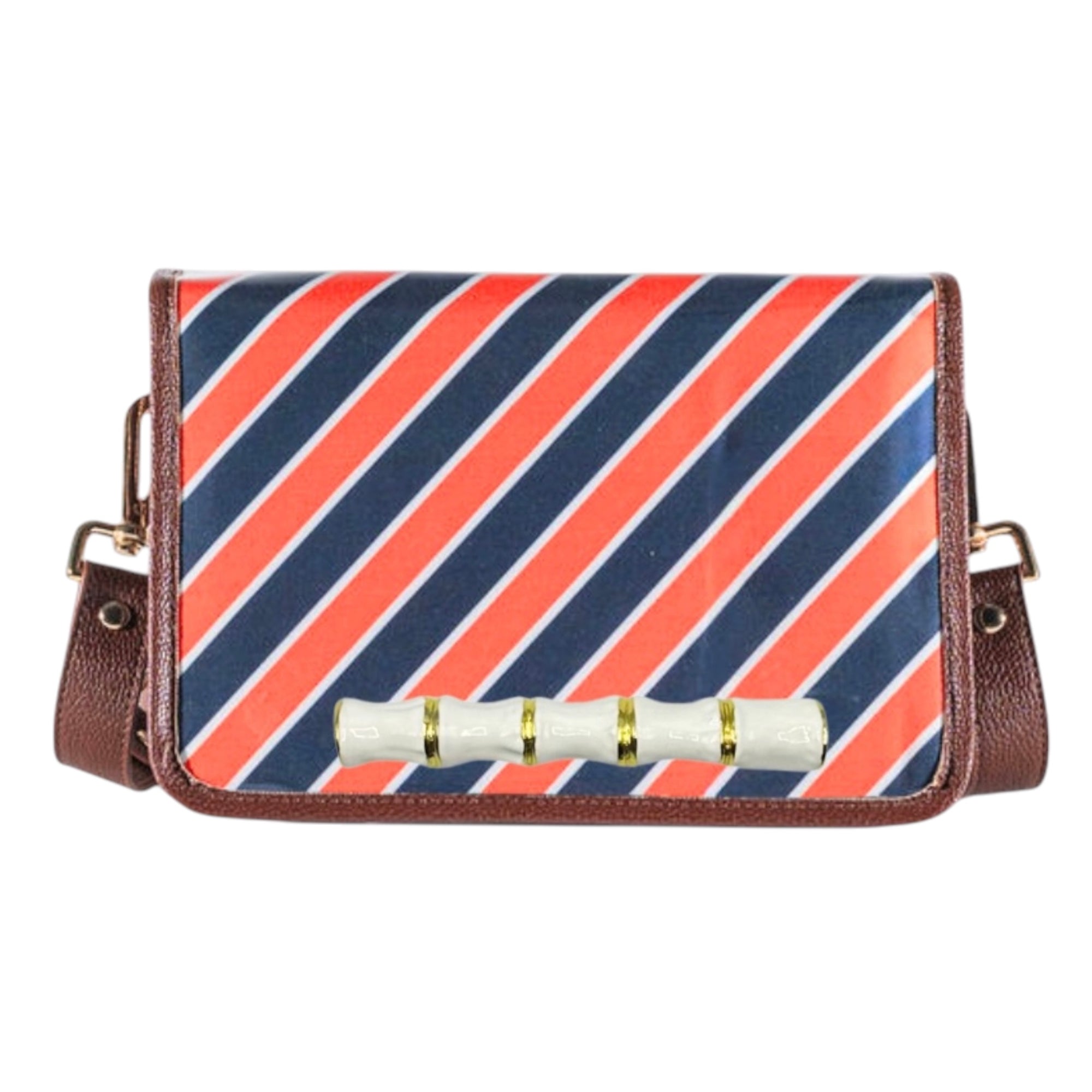 Orange and Navy Stripe Clear Stadium Bag with White Bamboo Stick