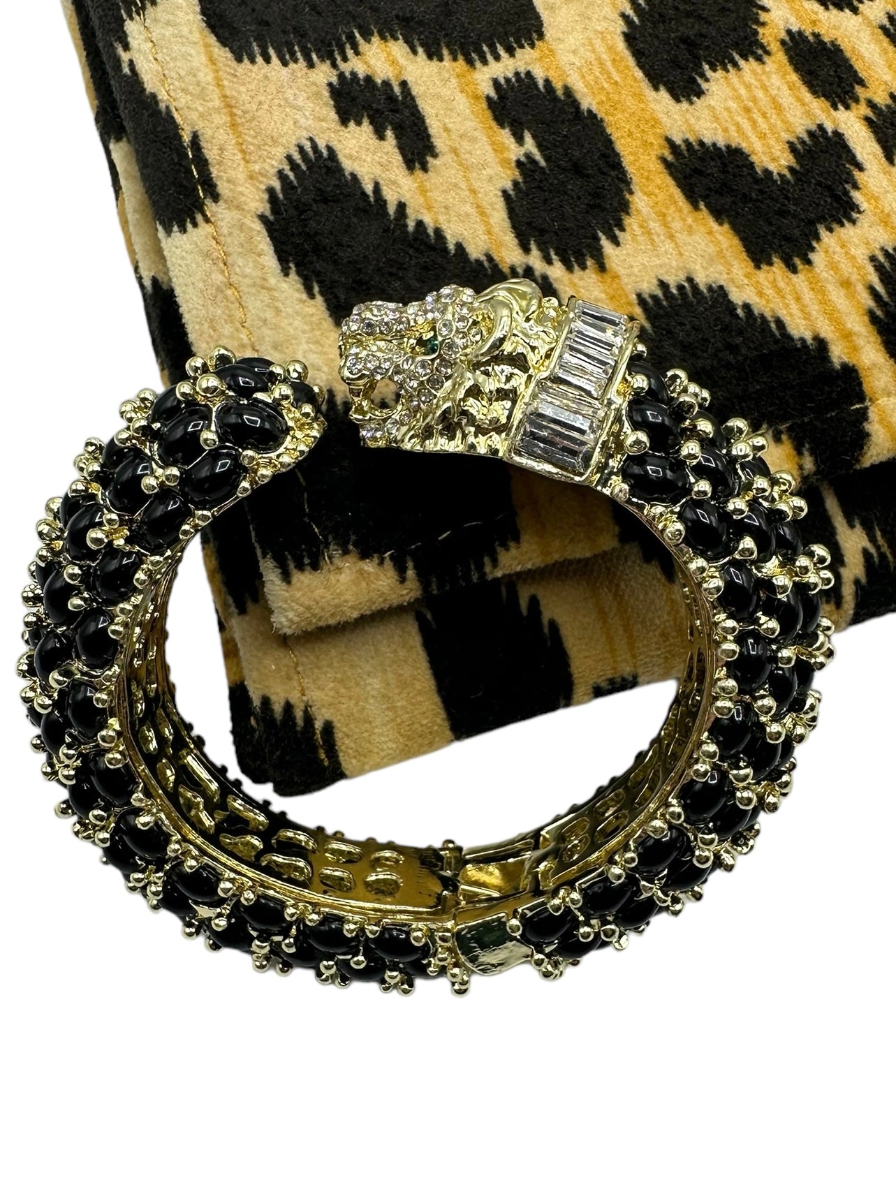 Leopard Hinged Bracelet in Black