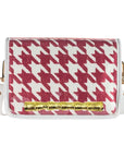 Crimson Houndstooth Clear Stadium Bag with Gold Bamboo Stick(white trim)
