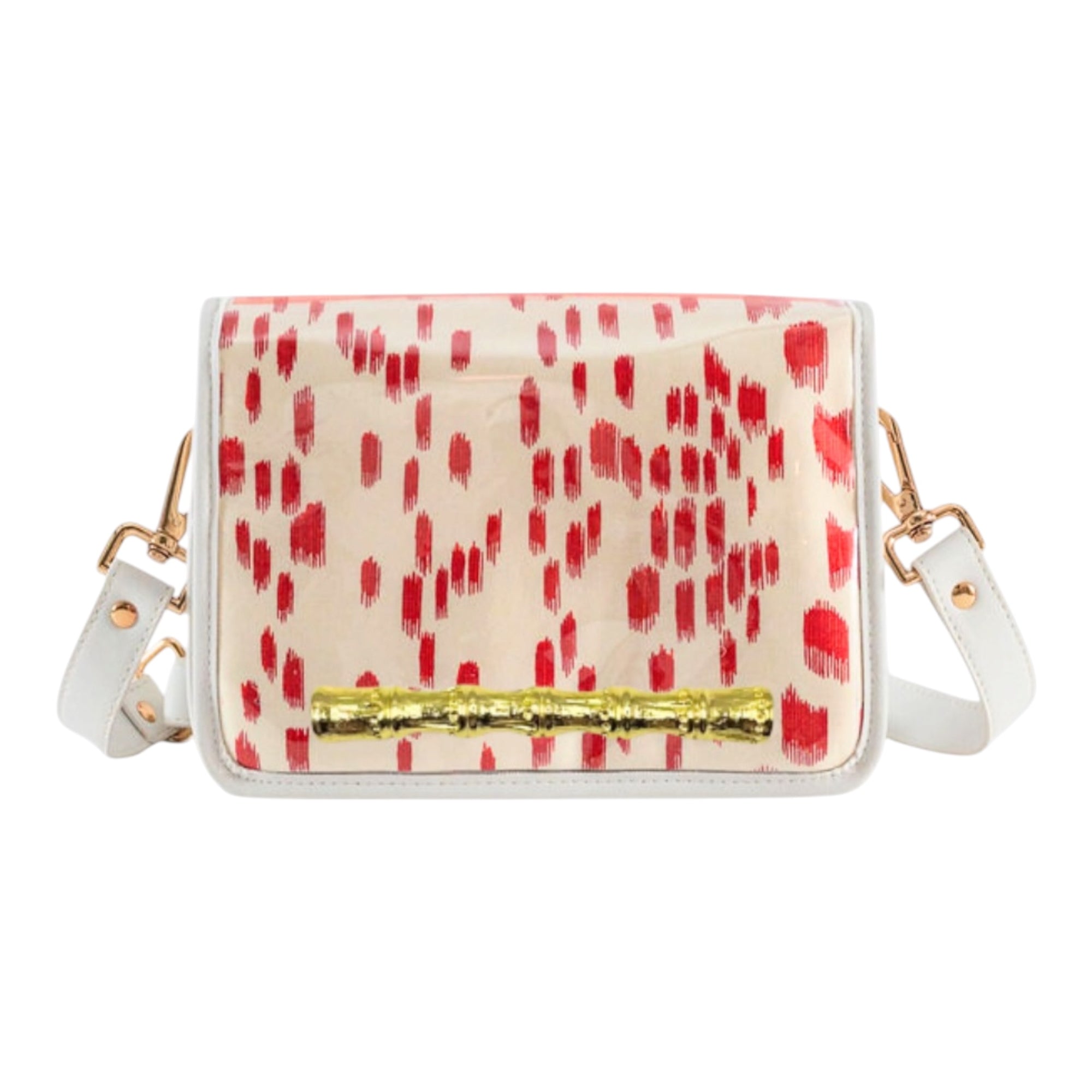 Red Les Touches Clear Stadium Bag with Gold Bamboo Stick