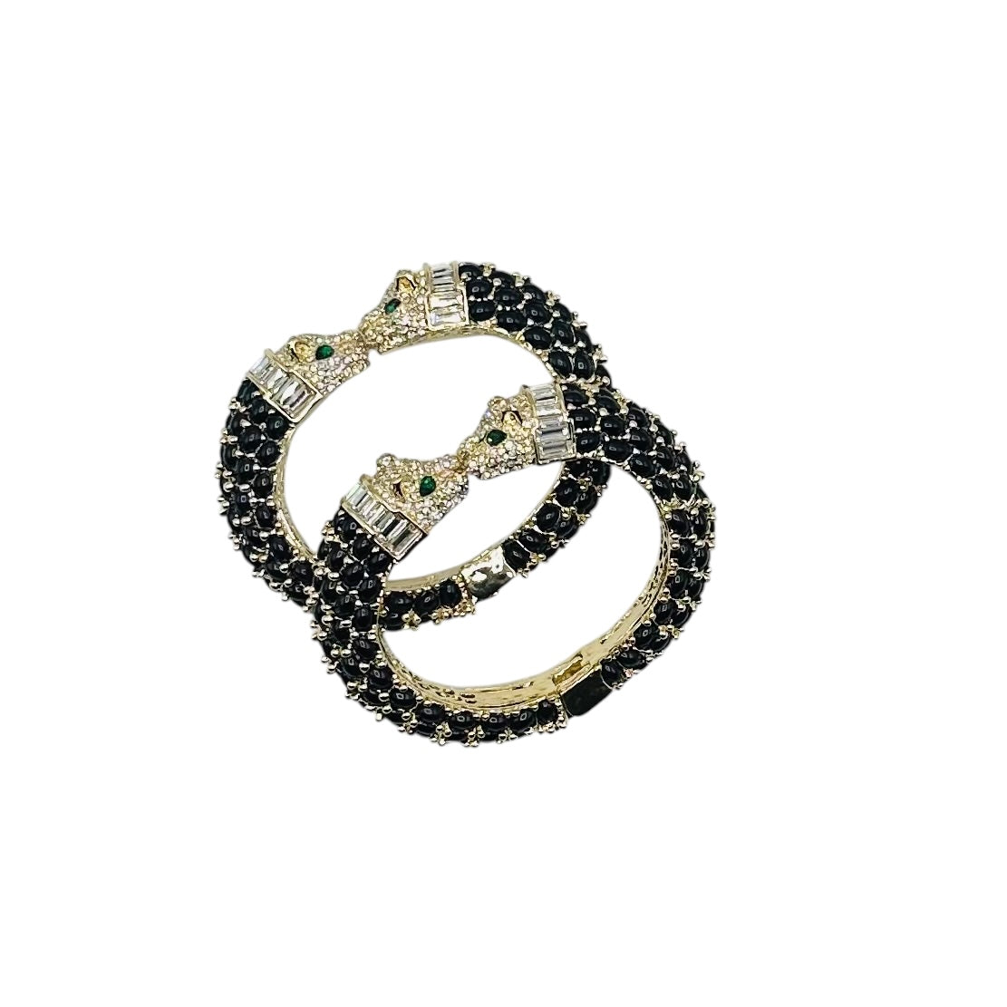 Double Leopard Hinged Bracelet in Black