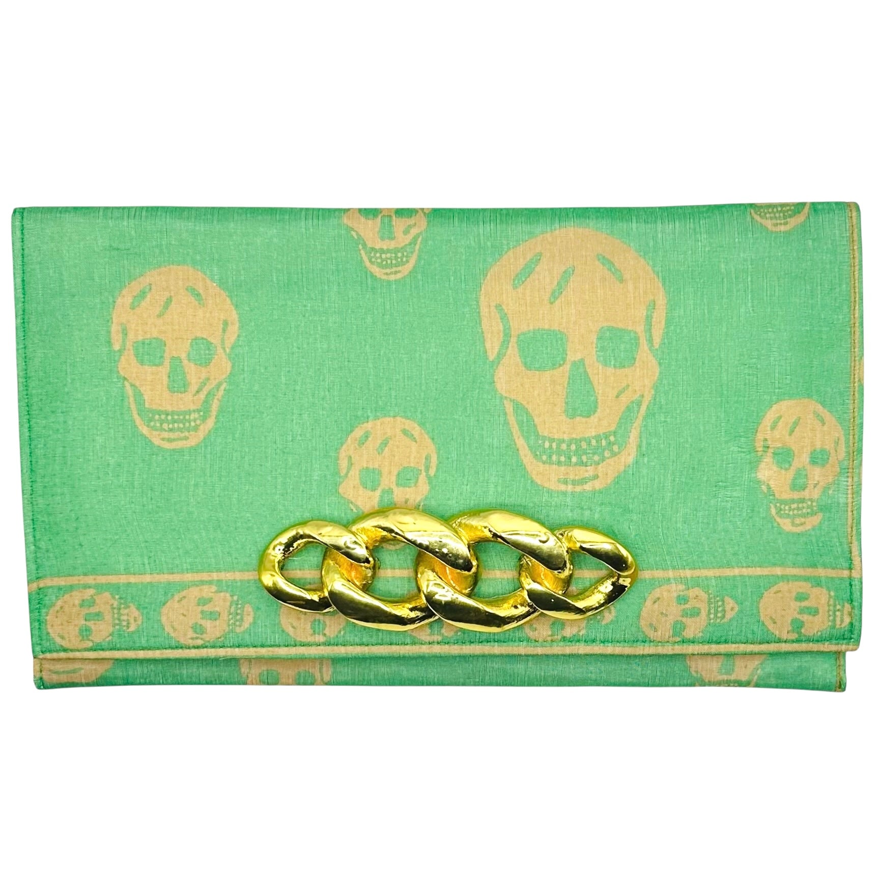 Alexander McQueen Green Skull Scarf Clutch