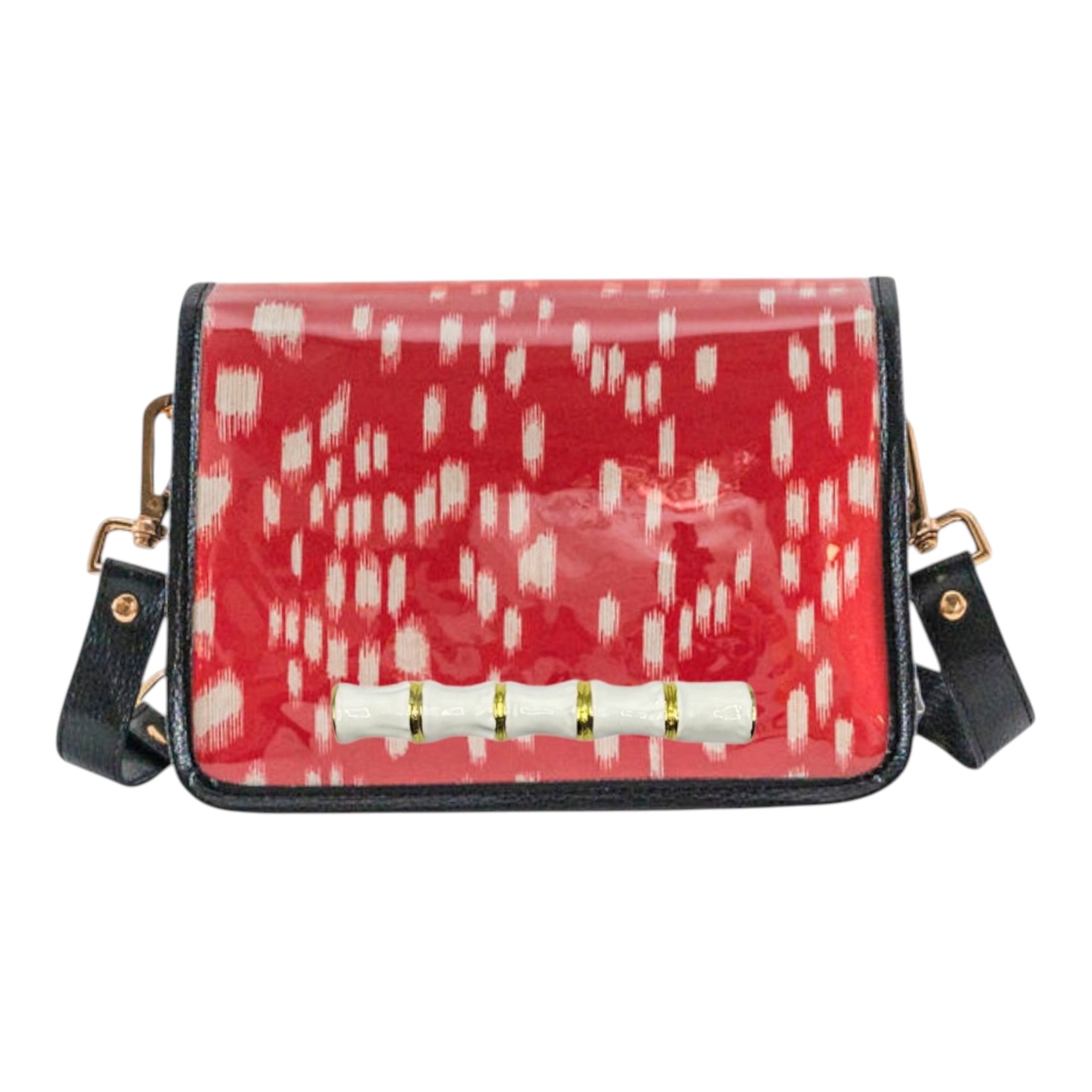 Red and White Les Touches Clear Stadium Bag with White Bamboo Stick