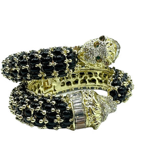 Single Leopard Hinged Bracelet in Black