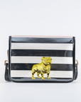 Black and White Thiccc Stripe Clear Stadium Bag with Bulldog