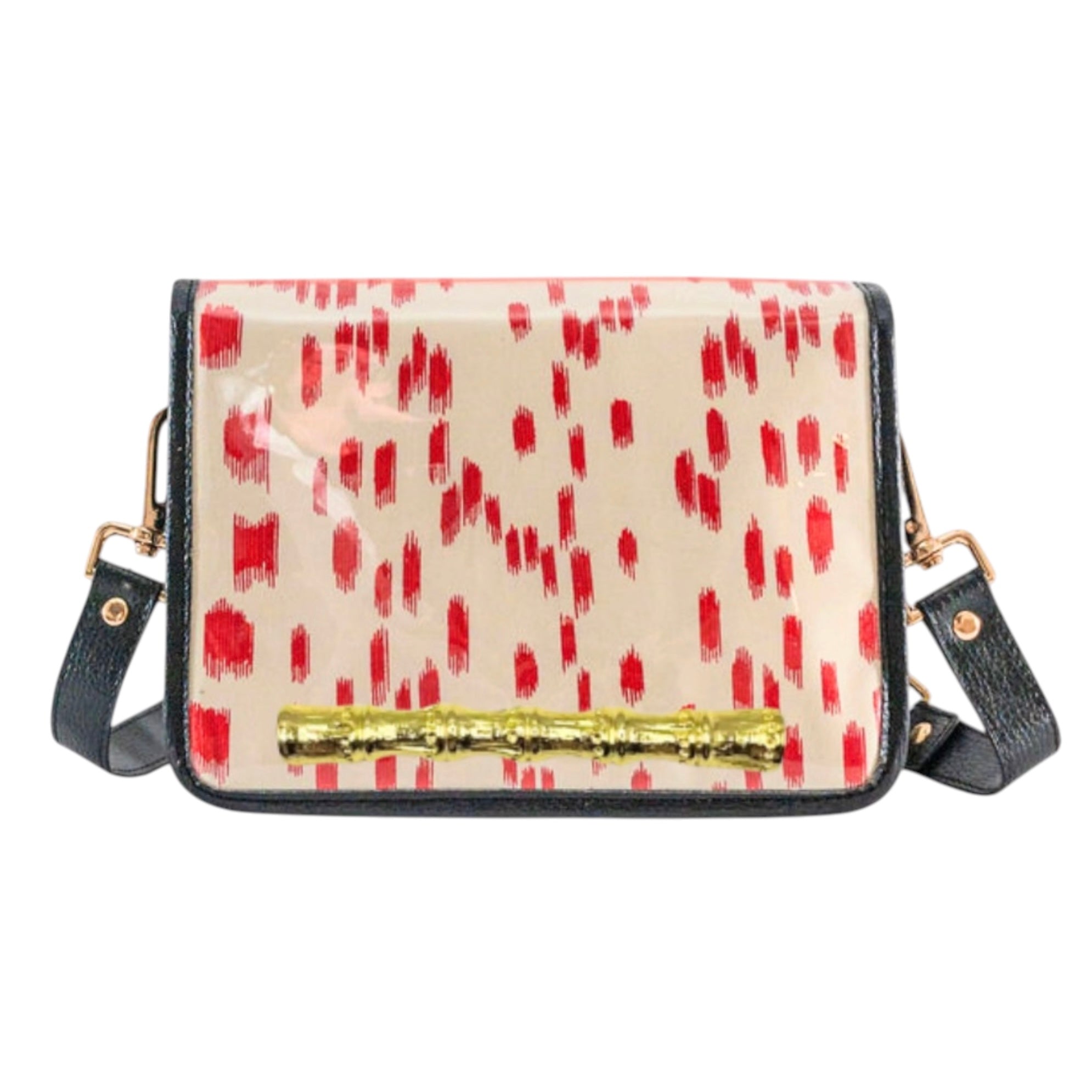 Red Les Touches Clear Stadium Bag with Gold Bamboo Stick