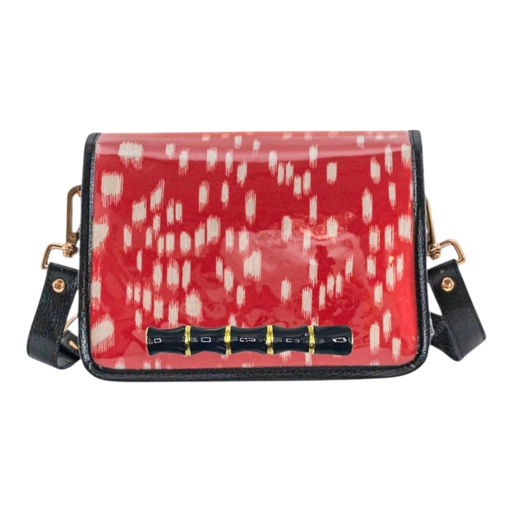 Red and White Les Touches Clear Stadium Bag with Black Bamboo Stick
