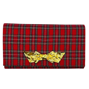 Plaid Clutch with Gold Bow