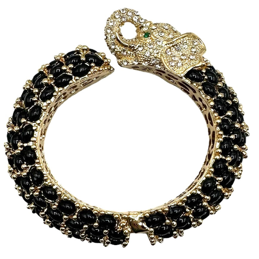 Single Elephant Hinged Bracelet in Black