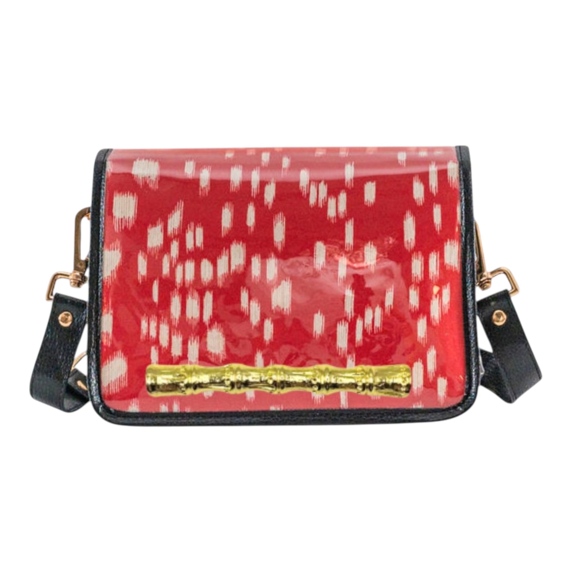Red and White Les Touches Clear Stadium Bag with Gold Bamboo Stick