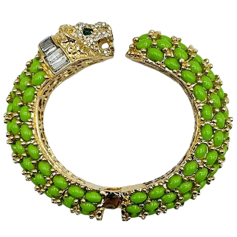Leopard Hinged Bracelet in Green