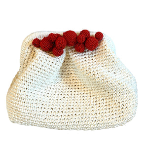 White Pouch with Red Beads